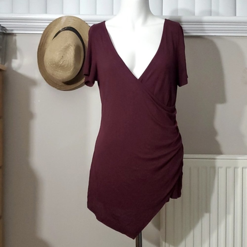 By OOYOO- Asymmetrical Deep V Short Sleeve Top- Large